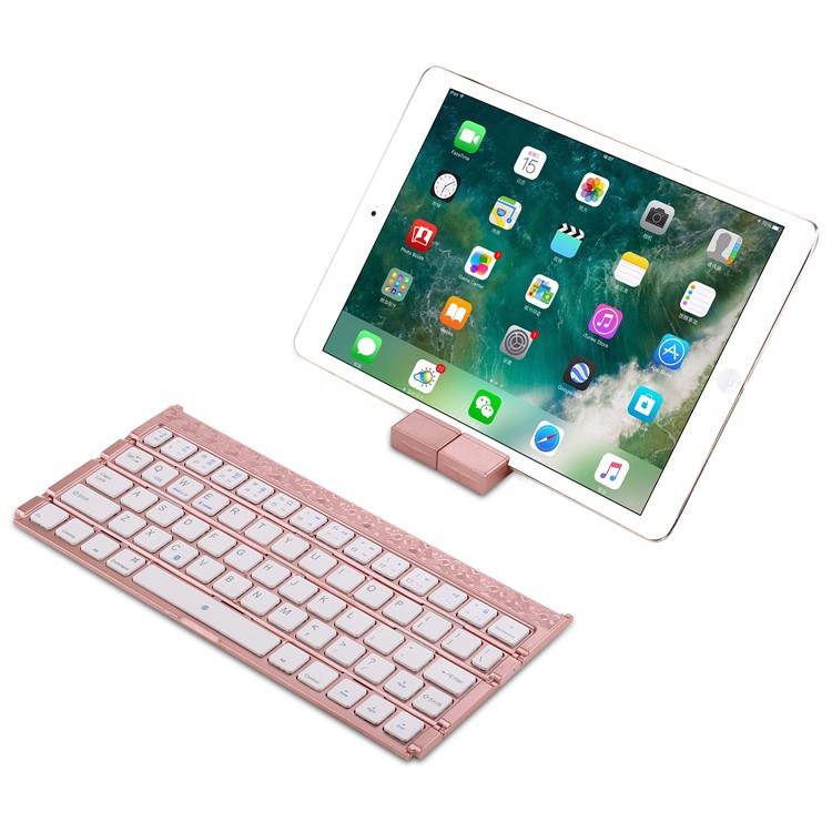 Vierfach Tragbare Drahtlose Bluetooth Tastatur Wiederaufladbare Für Windows Android Ios - Roségold-14