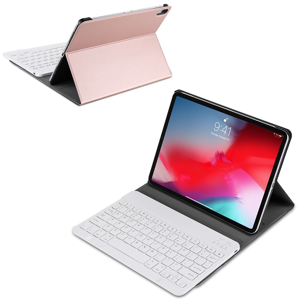 Tampa De Couro Sem Fio Destacável Do Teclado Do Bluetooth Para O Ipad Pro 11 Polegadas (2018) - Rosa Ouro-2