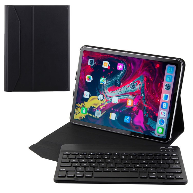PU Leather Cover + Brushed ABS Detachable Bluetooth Keyboard for iPad Pro 11-inch (2018) - Black-1