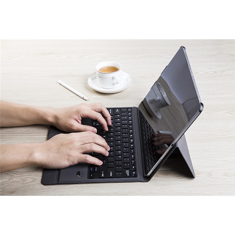 For iPad Pro 12.9-inch (2018) / Pro 12.9 (2017) Wireless Bluetooth Keyboard Slim Leather Case Stand - Black-10