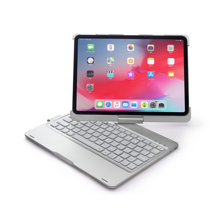 F360B 360-degree Rotary ABS Bluetooth Keyboard Case for iPad Pro 11-inch (2018) - Silver-29