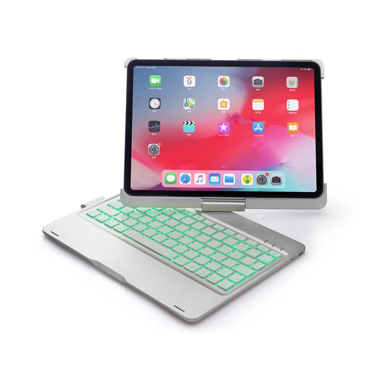 F360B 360-degree Rotary ABS Bluetooth Keyboard Case for iPad Pro 11-inch (2018) - Silver-30