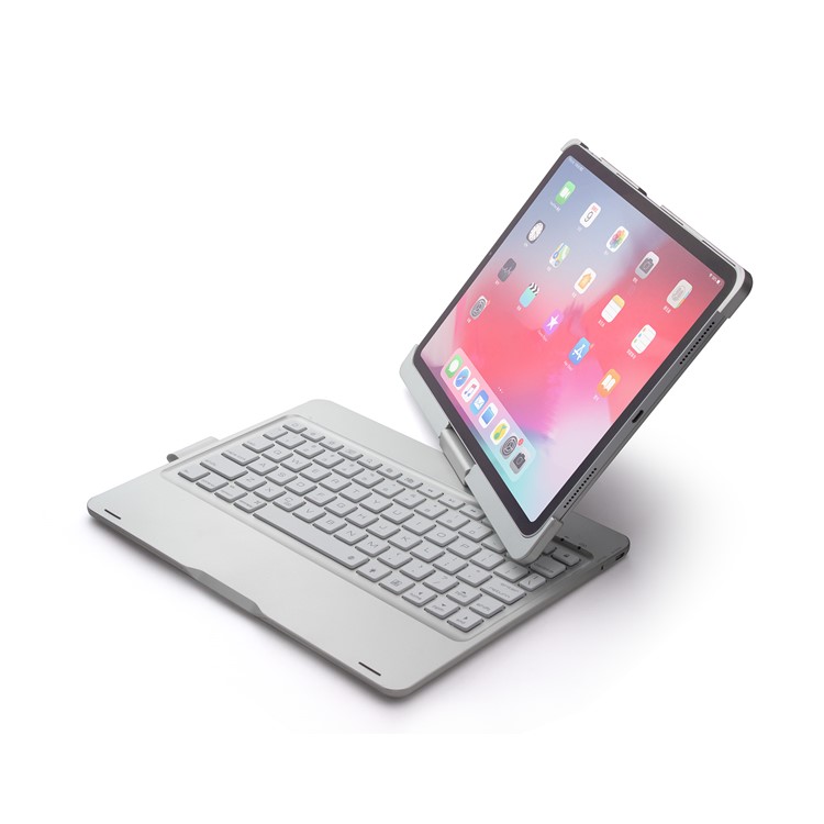 F360B 360-degree Rotary ABS Bluetooth Keyboard Case for iPad Pro 11-inch (2018) - Silver-32