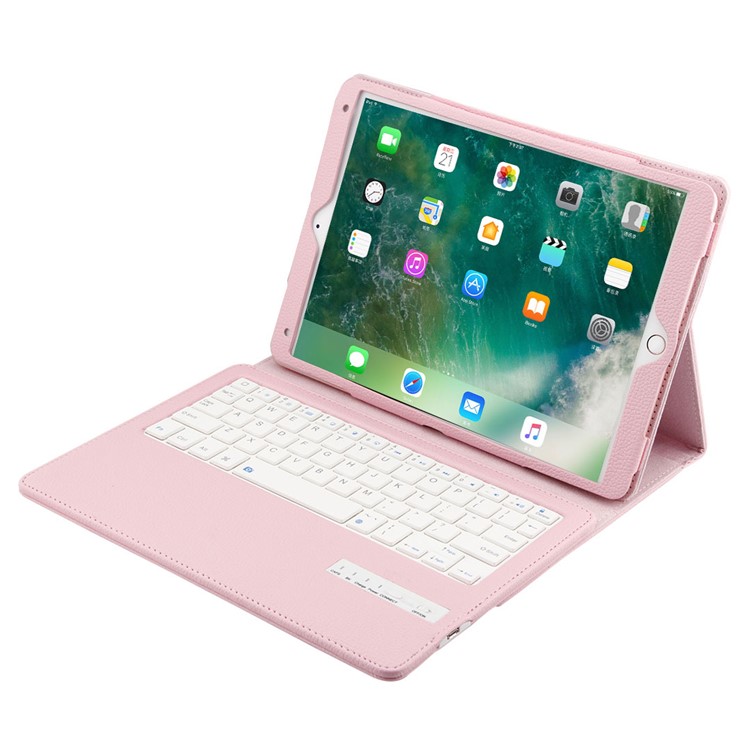 Destacável Teclado Bluetooth + Lichia PU Estojo De Couro Para Ipad Air 10.5 (2019) / Pro 10,5 Polegadas (2017) - Rosa-4