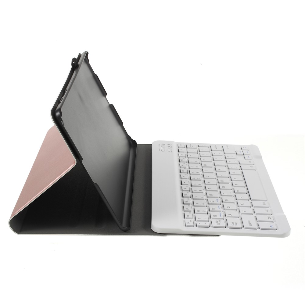 For Samsung Galaxy Tab A 10.1 (2019) T510/T515 Magnetic Detachable Bluetooth Keyboard + PU Leather Fine Sheep Lines Tablet Case 2-in-1 - Rose Gold-8
