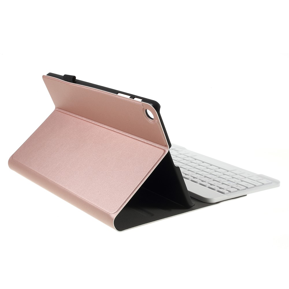 For Samsung Galaxy Tab A 10.1 (2019) T510/T515 Magnetic Detachable Bluetooth Keyboard + PU Leather Fine Sheep Lines Tablet Case 2-in-1 - Rose Gold-9