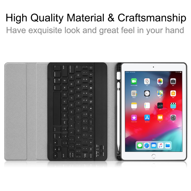 Detachable Bluetooth Keyboard Leather Stand Flip Case with Pen Slot for iPad Air 1/2 iPad Pro 9.7/ iPad 9.7 (2017/2018) - Black-7