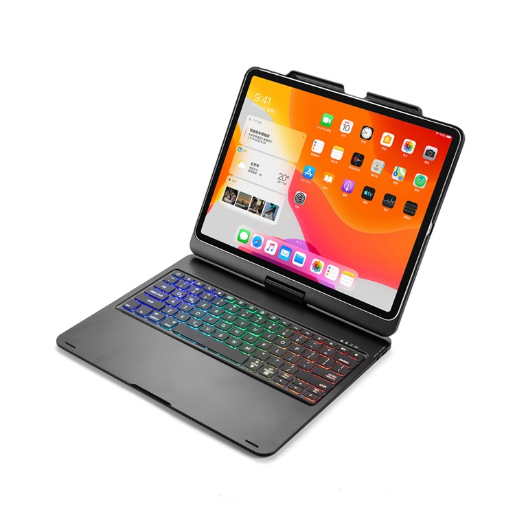 F129-A 360 Degree Rotatable Colorful Backlight Bluetooth Keyboard Shell for iPad Pro 12.9-inch (2018) - Black-6