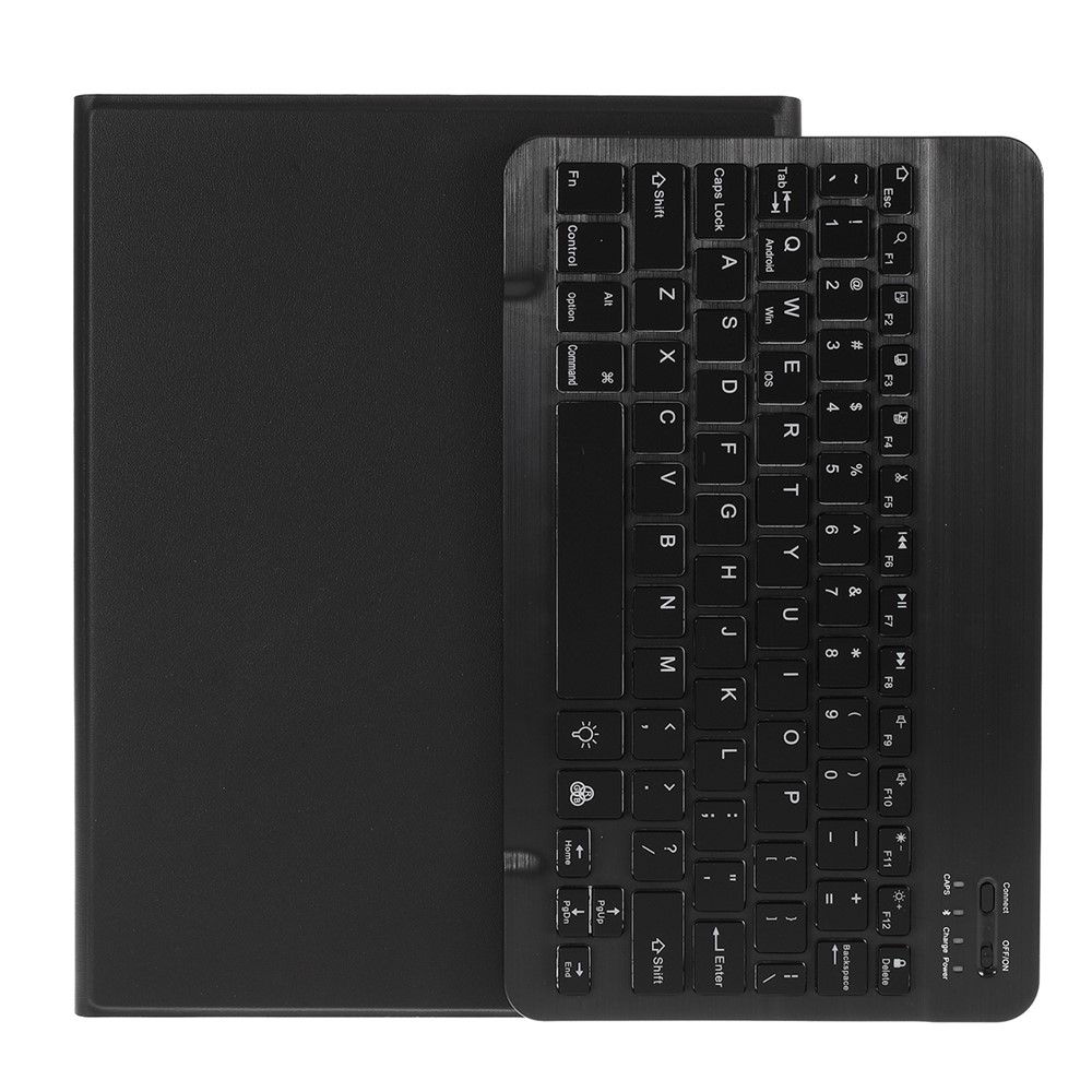 2 en 1 case de tableta de cuero de teclado bluetooth con ranura para lápiz para ipad 10.2 (2021)/(2020)/(2019) (a102b) [versión de fondo] - negro