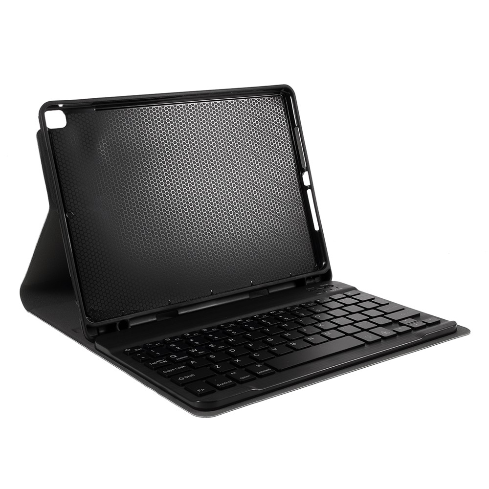 2 en 1 case de tableta de cuero de teclado bluetooth con ranura para lápiz para ipad 10.2 (2021)/(2020)/(2019) (a102b) [versión de fondo] - negro