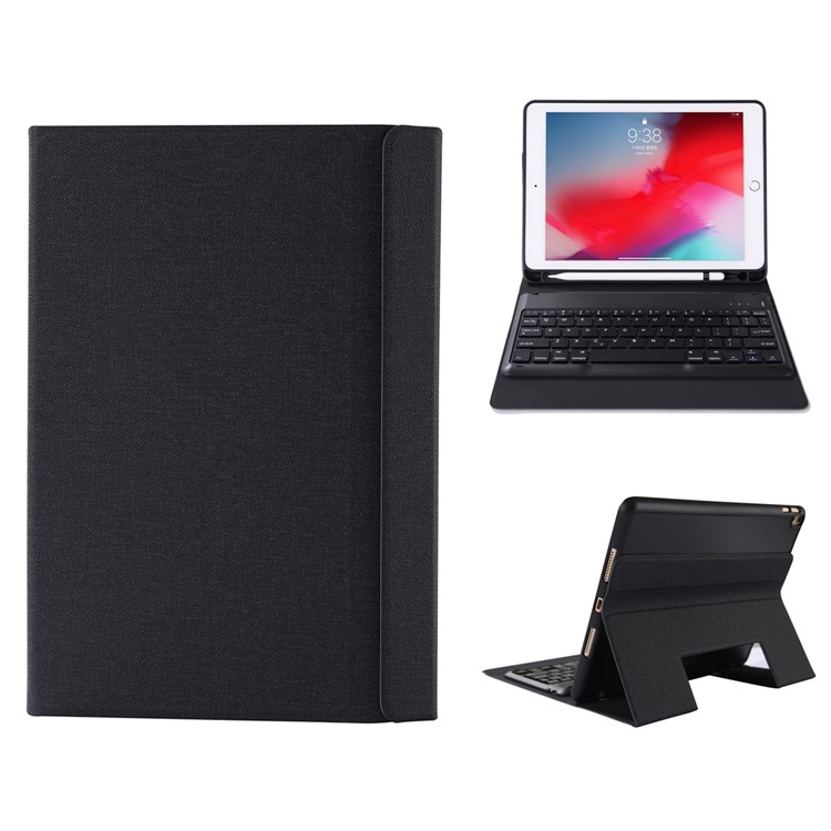 2 in 1 Bluetooth Keyboard with Stand Leather Tablet Shell for iPad 10.2 (2019) (K102B) - Black-1