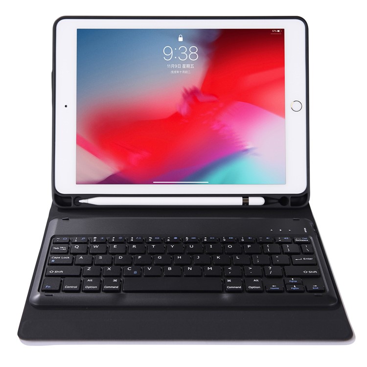 2 in 1 Bluetooth Keyboard with Stand Leather Tablet Shell for iPad 10.2 (2019) (K102B) - Black-4