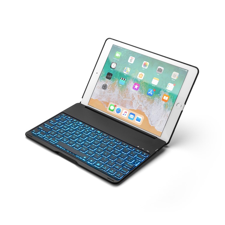 F8AS Ultra-Thin Backlit Wireless/Bluetooth Keyboard Stand Cover for iPad Air 2 / Air (2013) / iPad Pro 9.7 inch (2016) / iPad 9.7-inch (2018)/(2017) - Black-8