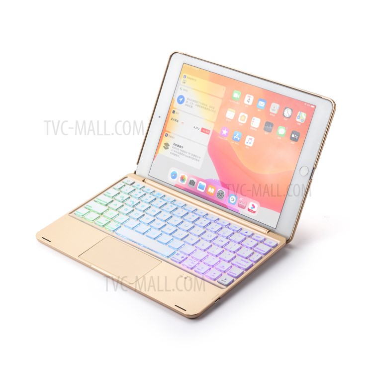 F8TS Aluminum Alloy Colorful Backlight Bluetooth Keyboard Shell for iPad 9.7-inch (2018)/(2017)/iPad Pro 9.7 inch (2016)/iPad Air 2/Air (2013) - Gold-10