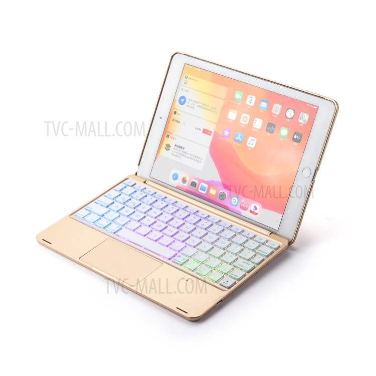 F8TS Aluminum Alloy Colorful Backlight Bluetooth Keyboard Shell for iPad 9.7-inch (2018)/(2017)/iPad Pro 9.7 inch (2016)/iPad Air 2/Air (2013) - Gold-11
