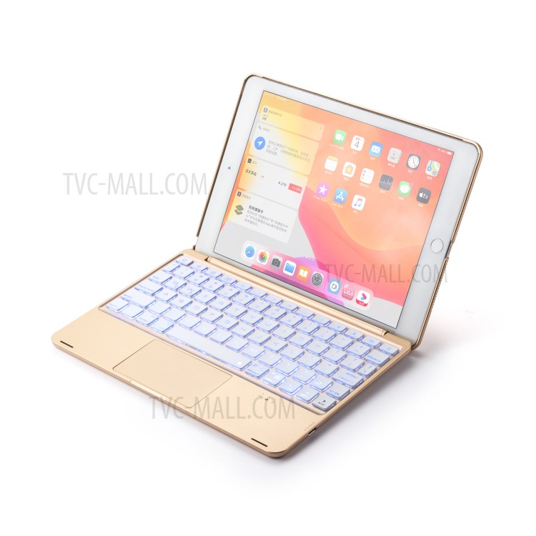 F8TS Aluminum Alloy Colorful Backlight Bluetooth Keyboard Shell for iPad 9.7-inch (2018)/(2017)/iPad Pro 9.7 inch (2016)/iPad Air 2/Air (2013) - Gold-12