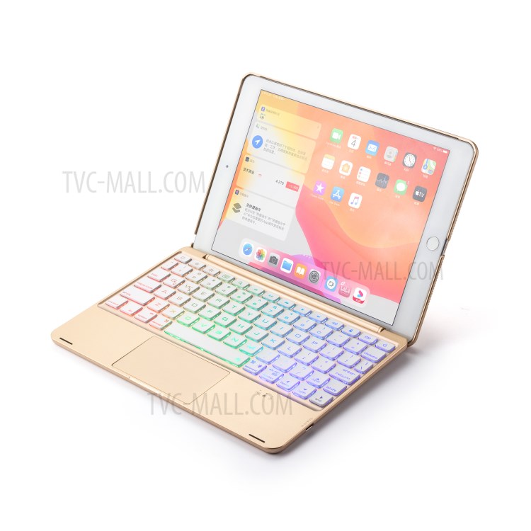 F8TS Aluminum Alloy Colorful Backlight Bluetooth Keyboard Shell for iPad 9.7-inch (2018)/(2017)/iPad Pro 9.7 inch (2016)/iPad Air 2/Air (2013) - Gold-6