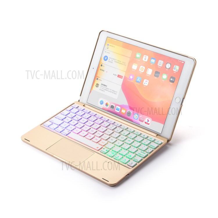 F8TS Aluminum Alloy Colorful Backlight Bluetooth Keyboard Shell for iPad 9.7-inch (2018)/(2017)/iPad Pro 9.7 inch (2016)/iPad Air 2/Air (2013) - Gold-7