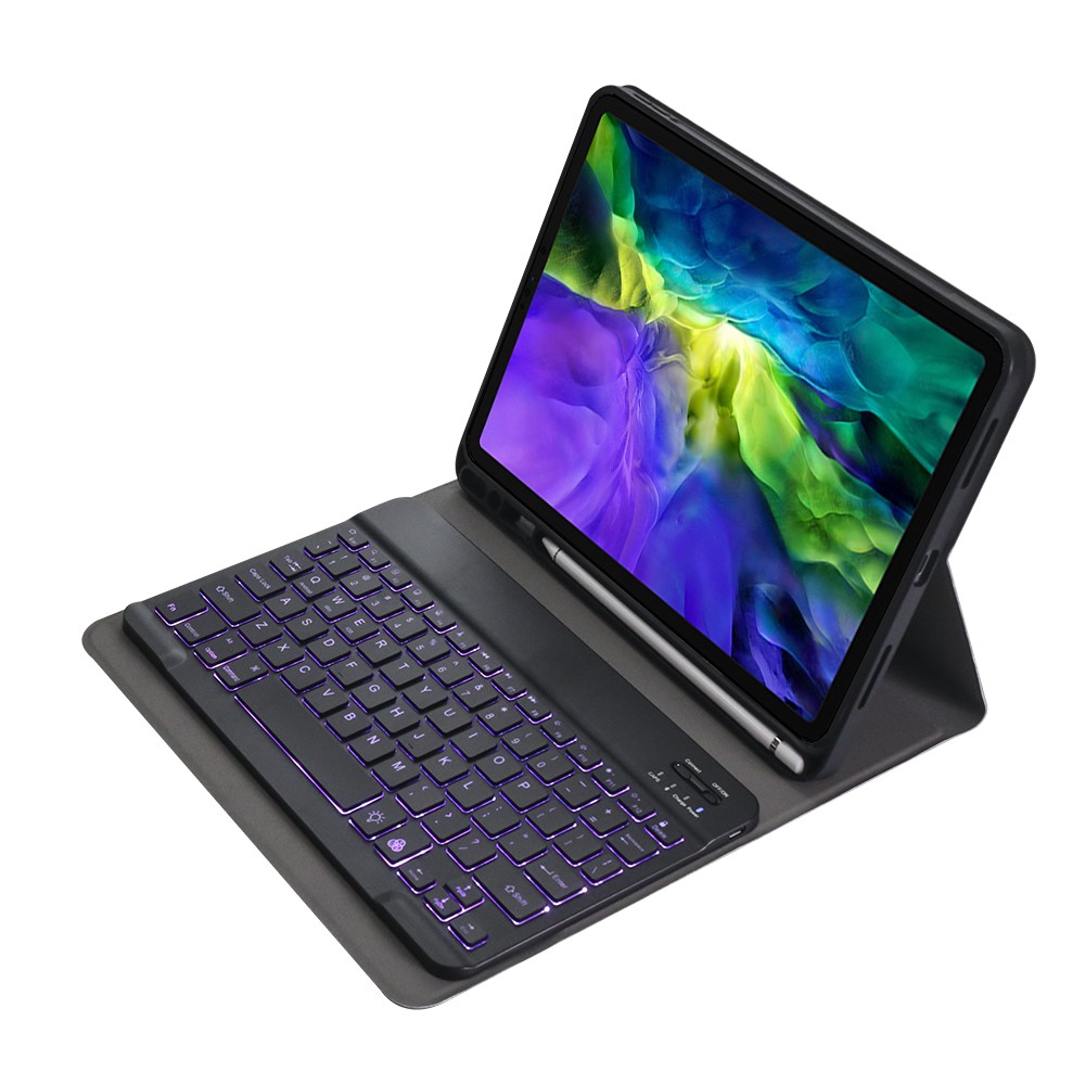 A11bs 2 in 1 Hintergrundbeleuchtung ABS Bluetooth Tastatur Leder Tablet Deckung Mit Stiftschlitz Für Ipad Pro 11-zoll (2020) - Schwarz