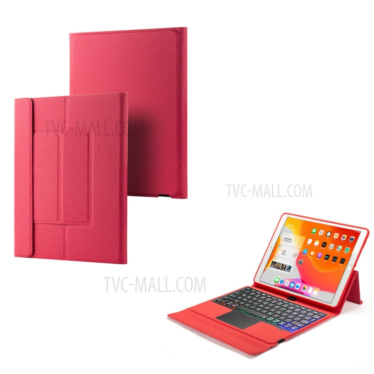 W102TS Clavier Bluetooth Sans Fil Avec Pavé Tactile Pour IPad 10.2 (2020) / (2019) /10.5 Pouces (2019) / (2017) Couverture En Cuir - Rouge-1