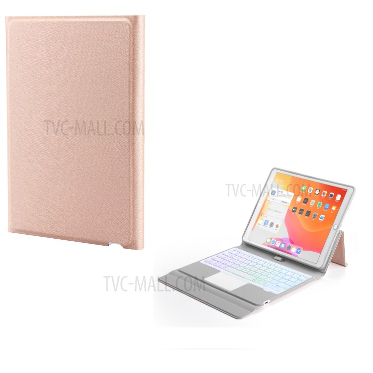 W102TS Wireless Bluetooth Keyboard with Touch Pad for iPad 10.2 (2020)/(2019)/10.5 inch (2019)/(2017) Leather Cover - Rose Gold-1