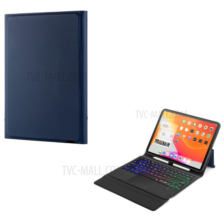 W11TS Wireless Bluetooth Keyboard with Touch Pad for iPad Pro 11-inch (2020)/(2018) Leather Shell - Blue-1