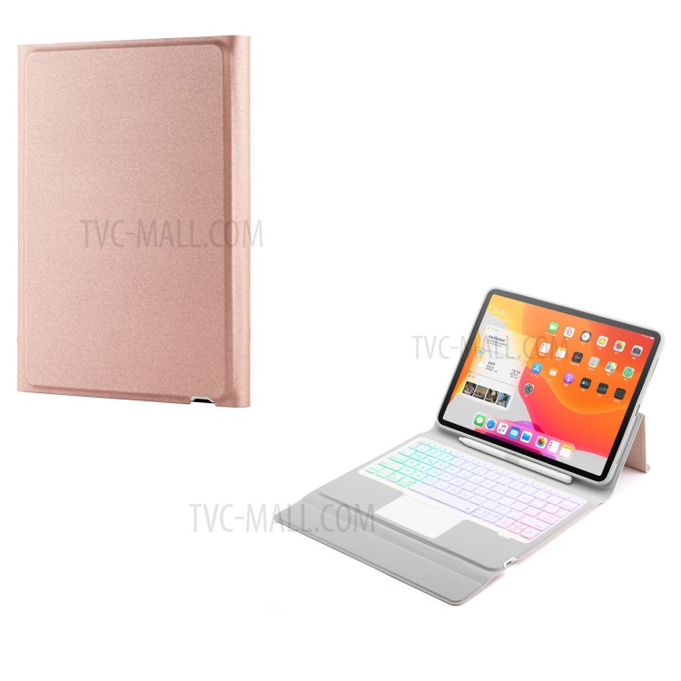 W11TS Wireless Bluetooth Keyboard with Touch Pad for iPad Pro 11-inch (2020)/(2018) Leather Shell - Rose Gold-1