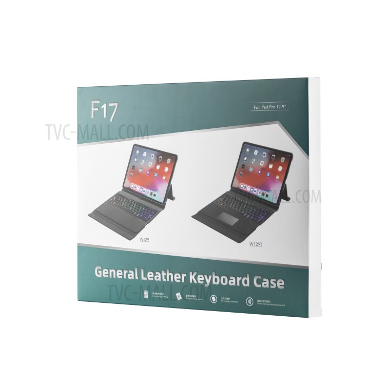 W129TS Colorful Backlight Leather Bluetooth Touchpad Keyboard Case for iPad Pro 12.9-inch (2020)/(2018) - Black-19