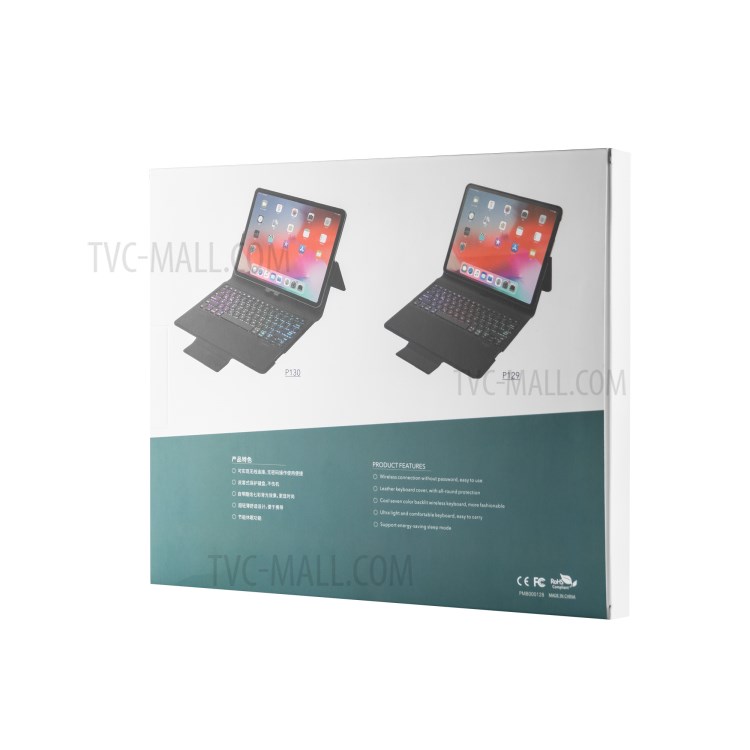 W129TS Colorful Backlight Leather Bluetooth Touchpad Keyboard Case for iPad Pro 12.9-inch (2020)/(2018) - Black-20
