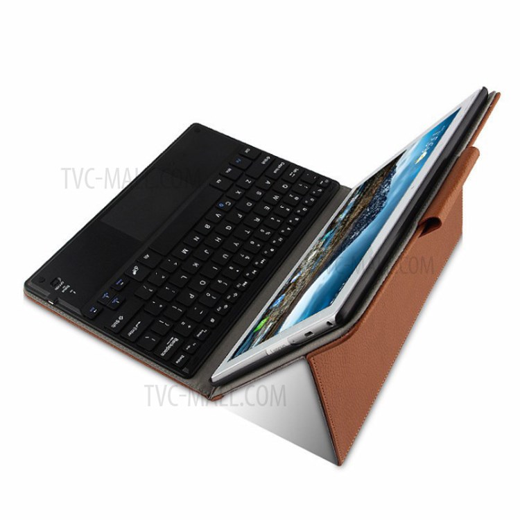AJIUYU Wireless Touch Bluetooth Keyboard Leather Protector Cover for Lenovo Tab 4 10 - Brown-2