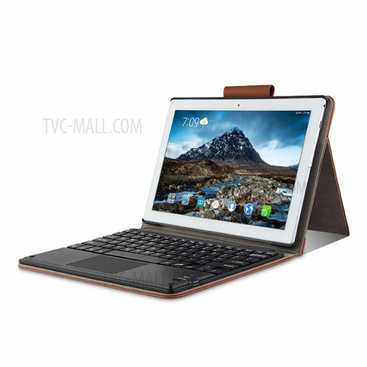 AJIUYU Wireless Touch Bluetooth Keyboard Leather Protector Cover for Lenovo Tab 4 10 - Brown-3