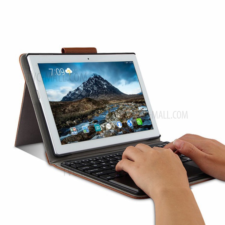 AJIUYU Wireless Touch Bluetooth Keyboard Leather Protector Cover for Lenovo Tab 4 10 - Brown-5