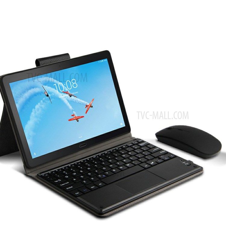 AJIUYU Wireless Touch Bluetooth Keyboard Leather Cover for Lenovo Tab P10 - Black-4