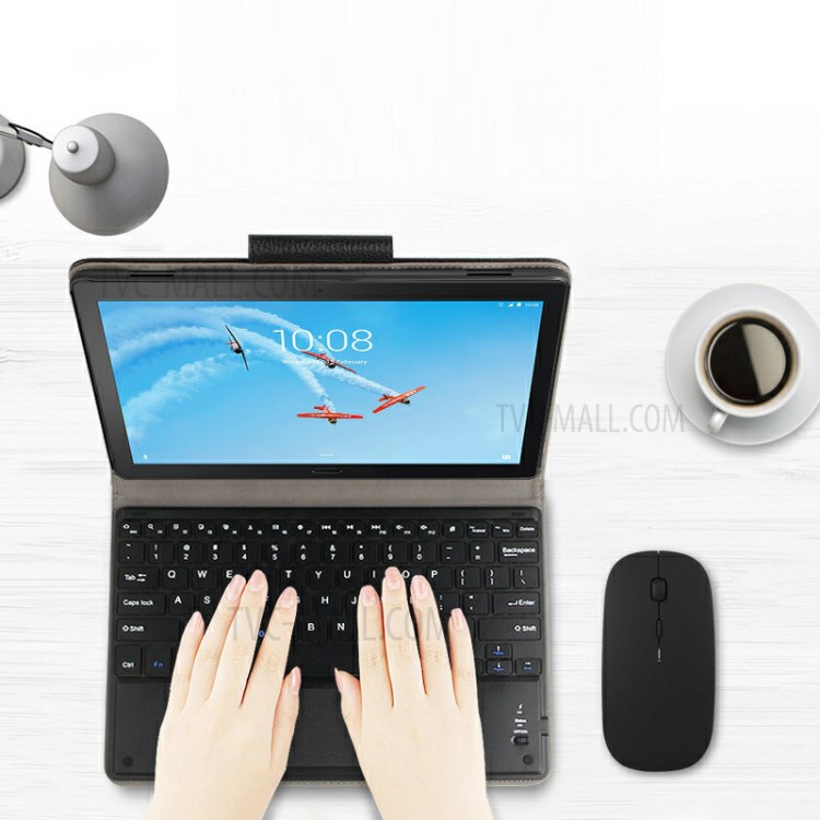 AJIUYU Wireless Touch Bluetooth Keyboard Leather Cover for Lenovo Tab P10 - Black-5