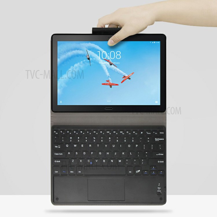 AJIUYU Wireless Touch Bluetooth Keyboard Leather Cover for Lenovo Tab P10 - Black-7