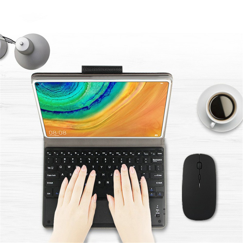 AJIUYU Wireless Touch Bluetooth Keyboard Leather Stand Flip Case for Huawei MediaPad M5 10 (10.8") / M5 10 (Pro) - Black-4