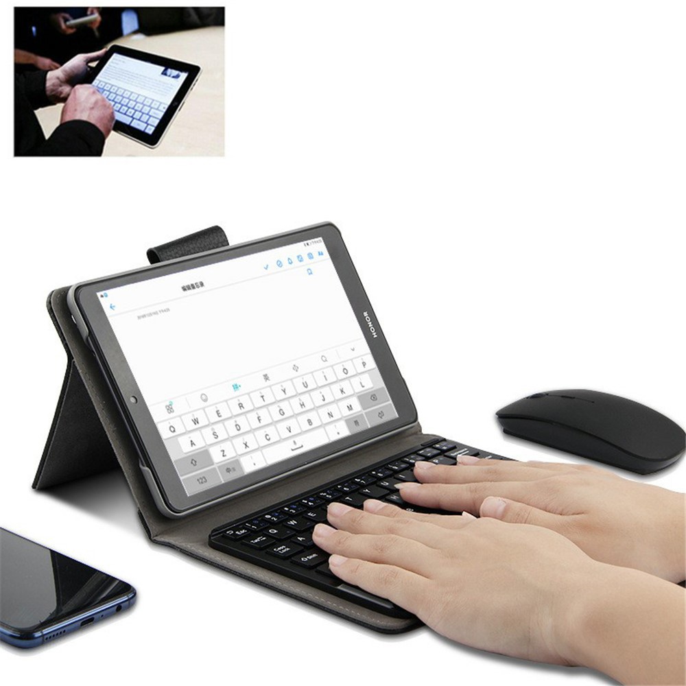 AJIUYU Wireless Touch Bluetooth Keyboard Leather Protection Cover for Huawei MediaPad M5 lite 8 - Black-3