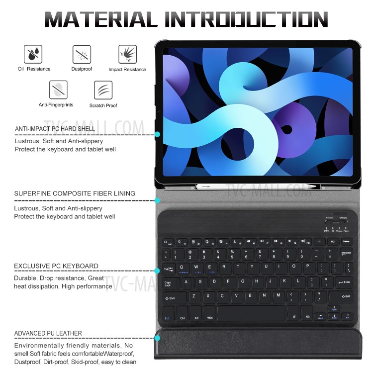 Bluetooth Keyboard Anti-impact PC Hard Shell with Pen Slot for iPad Air (2020)-4