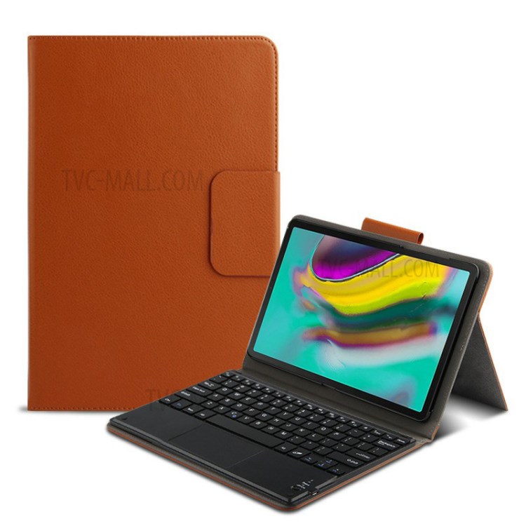 AJIUYU Bluetooth Keyboard Wireless Touch Leather Protective Case for Samsung Galaxy Tab S5e SM-T720/T725 - Brown-1