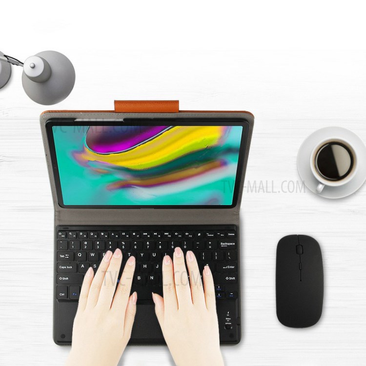 AJIUYU Bluetooth Keyboard Wireless Touch Leather Protective Case for Samsung Galaxy Tab S5e SM-T720/T725 - Brown-2