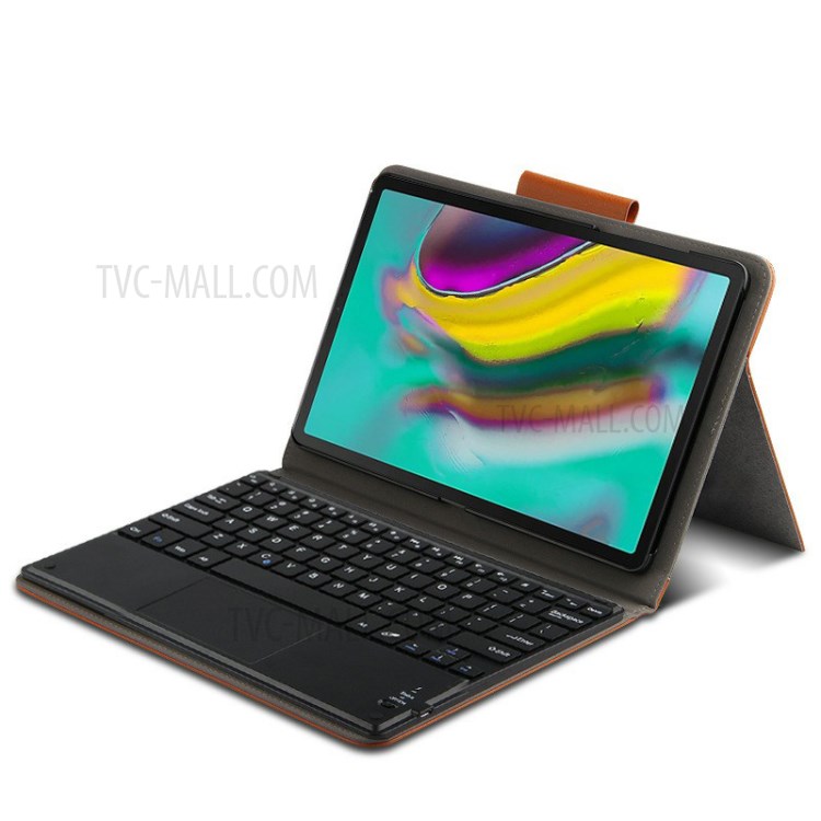 AJIUYU Bluetooth Keyboard Wireless Touch Leather Protective Case for Samsung Galaxy Tab S5e SM-T720/T725 - Brown-3