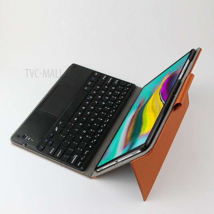 AJIUYU Bluetooth Keyboard Wireless Touch Leather Protective Case for Samsung Galaxy Tab S5e SM-T720/T725 - Brown-4