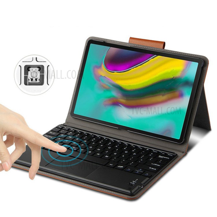 AJIUYU Bluetooth Keyboard Wireless Touch Leather Protective Case for Samsung Galaxy Tab S5e SM-T720/T725 - Brown-6