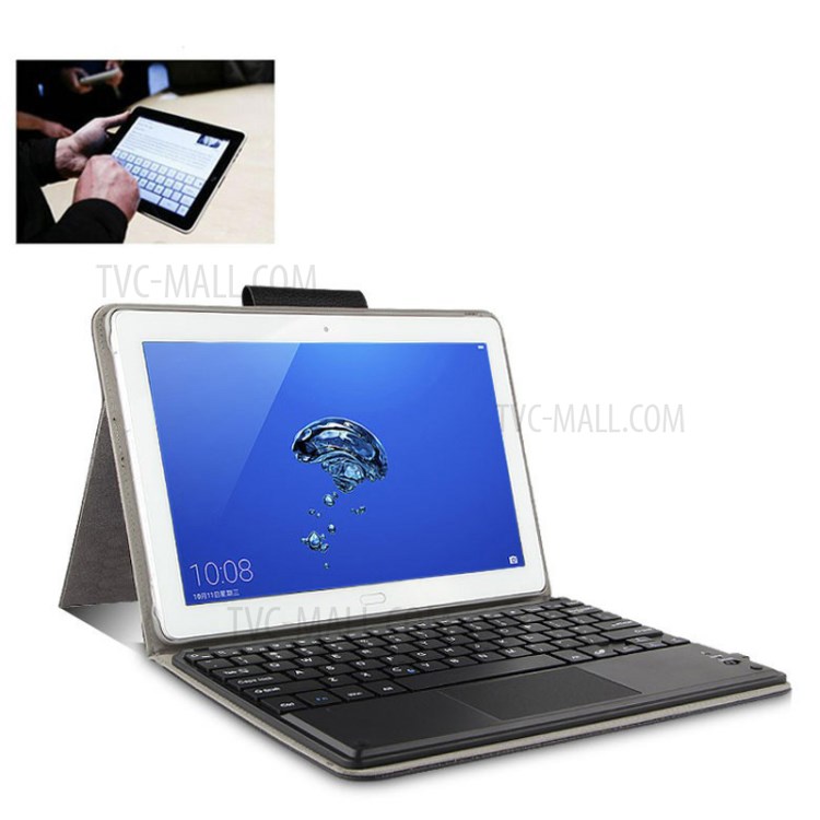 AJIUYU 2-in-1 Wireless Touch Pad Bluetooth Keyboard Leather Shell for Honor WaterPlay - Black-5