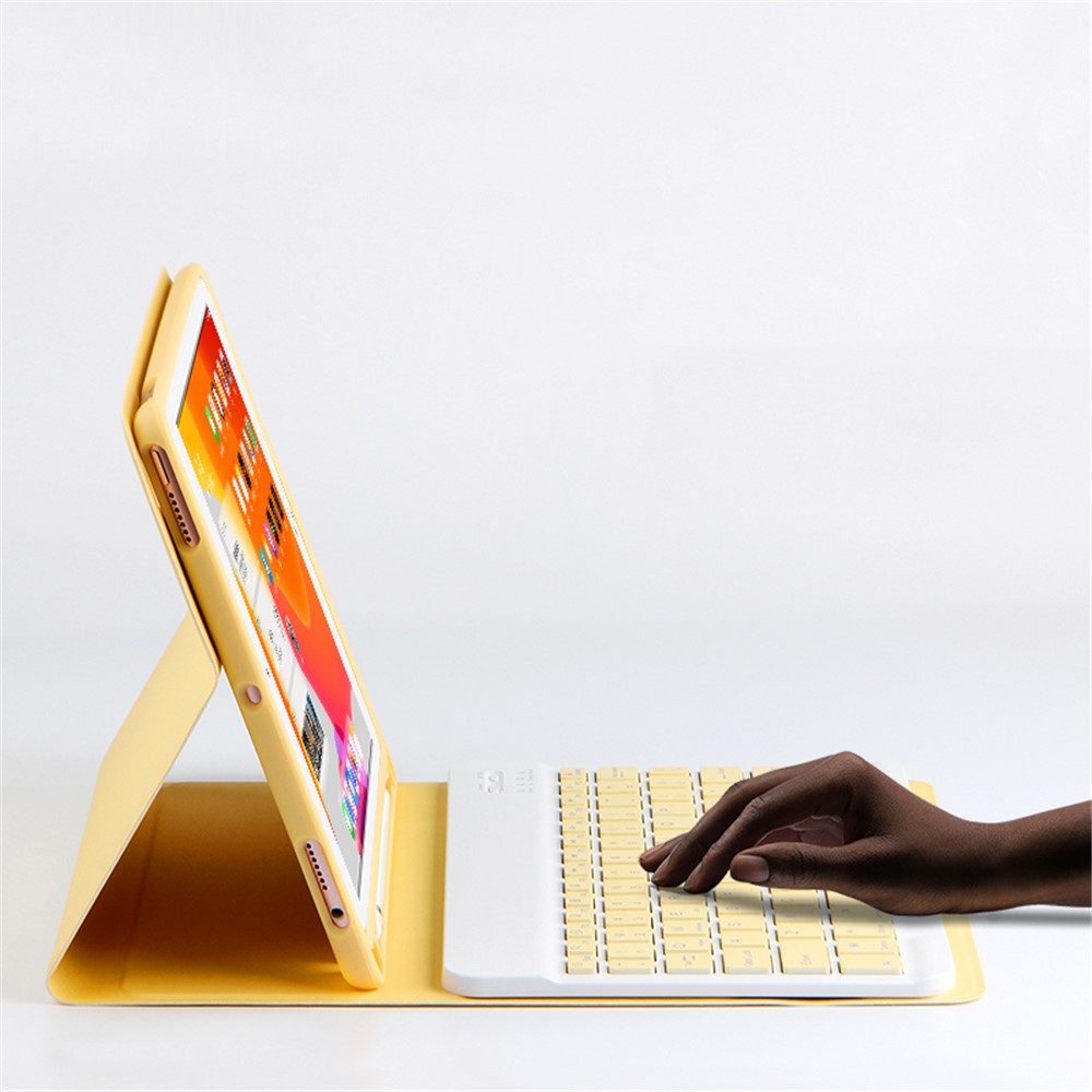 AJIUYU Leather Shell with Pen Slot and Wireless Bluetooth Keyboard for iPad Pro 11-inch (2020) - Yellow-9