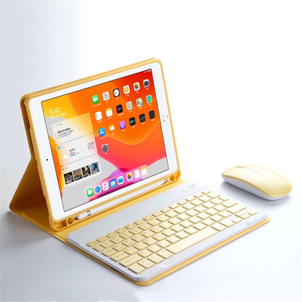 AJIUYU Leather Shell with Pen Slot and Wireless Bluetooth Keyboard for iPad Pro 11-inch (2020) - Yellow-2