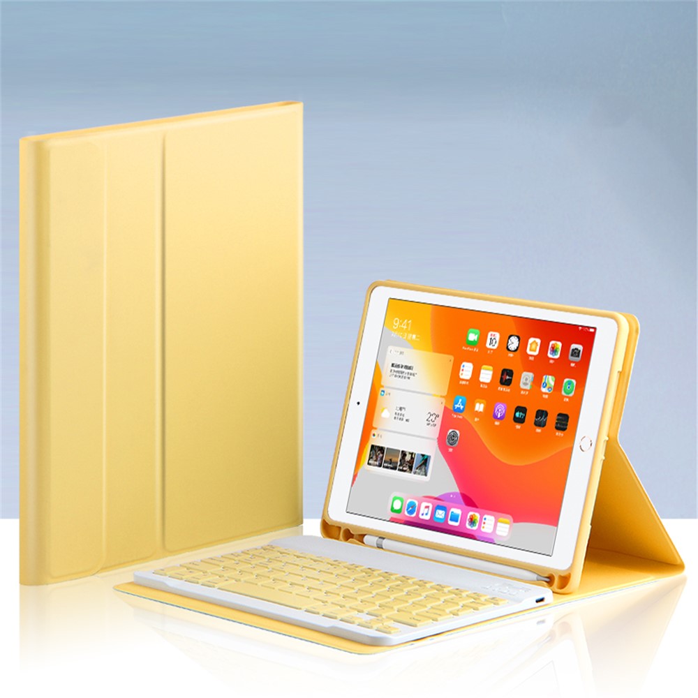 AJIUYU Leather Shell with Pen Slot and Wireless Bluetooth Keyboard for iPad Pro 11-inch (2020) - Yellow-3