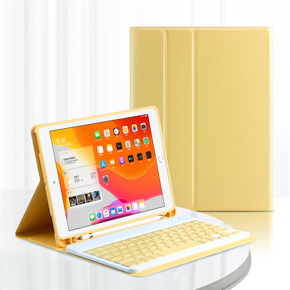 AJIUYU Leather Shell with Pen Slot and Wireless Bluetooth Keyboard for iPad Pro 11-inch (2020) - Yellow-4