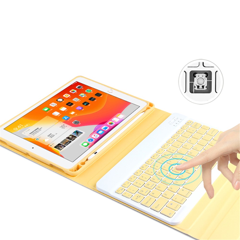 AJIUYU Leather Shell with Pen Slot and Wireless Bluetooth Keyboard for iPad Pro 11-inch (2020) - Yellow-6