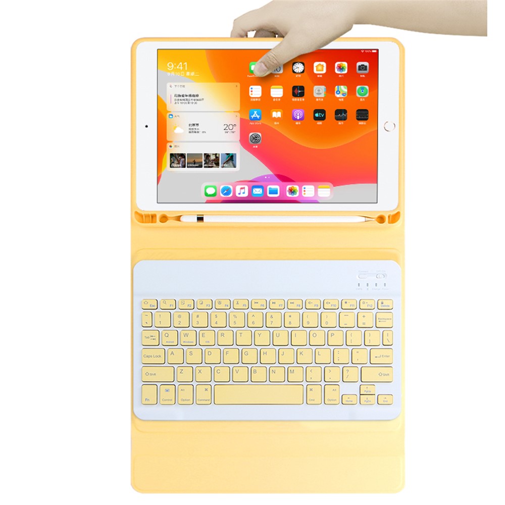 AJIUYU Leather Shell with Pen Slot and Wireless Bluetooth Keyboard for iPad Pro 11-inch (2020) - Yellow-7